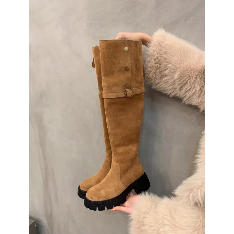 Nouvelles Bottes Cuisardes à Plateforme pour Femmes de Marque Populaire Tendance Talons Épais Fins Bottes au-dessus du Genou Chaussures de Fête pour Femmes Femme