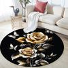 Golden Roses and Butterflies Round Area Rug,Carpet Rug for Living Room Bedroom Sofa Playroom Decor,Non-slip Floor Mat
