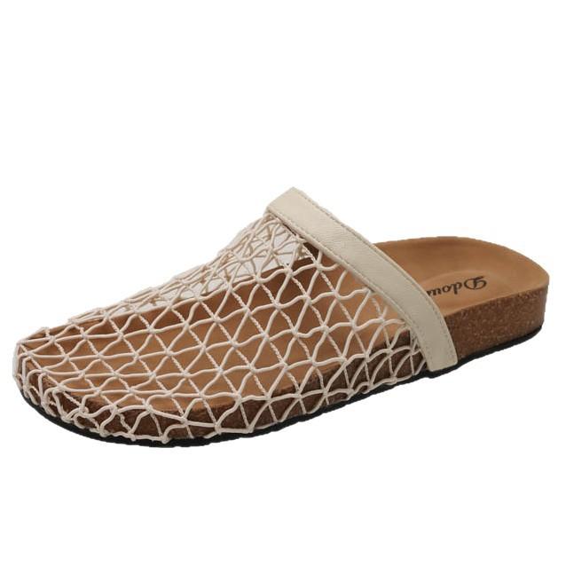 Flat-bottomed mesh fashion outer wear silver bag head half slippers women's shoes 2025 new summer soft-soled cool slippers