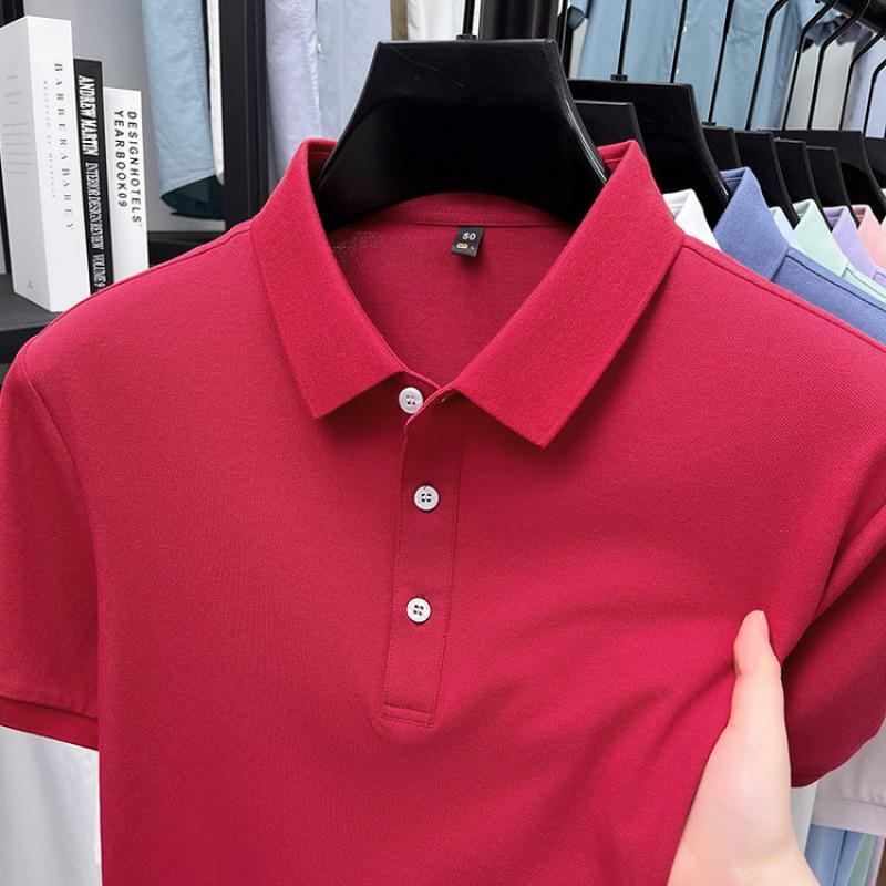 Men's Short Sleeve Turn-Down Collar Shirt - Mercerized Cotton, 16 Solid Colors, Straight Leg for Mature Style