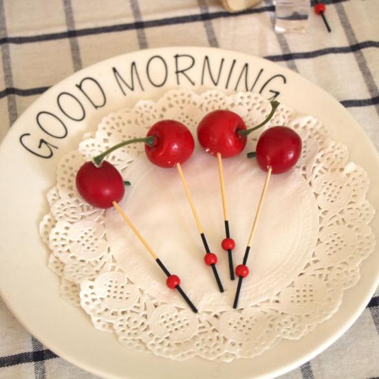 100Pcs/Bag Bamboo Stick Anti-crack Food Grade Smooth Wooden Bead Design Disposable Food Stick for Kitchen