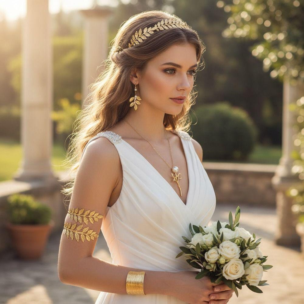 Gold Greek Goddess Hair Jewelry Baroque Rhinestone Jewelry Set  Hair Accessories