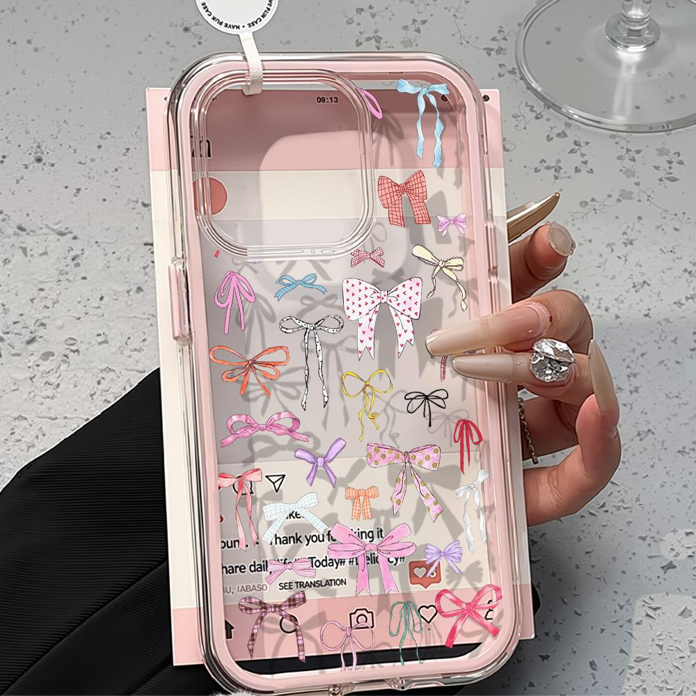 Colorful Bowknot Phone Case For iPhone 17 16 15 14 13 12 Pro Max 17 Air Shockproof Candy Color Frame Clear Bumper Back Cover