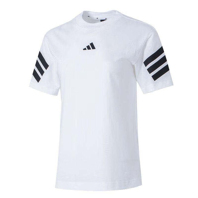 Adidas Striped Breathable Casual Sports Short Sleeve Drop Shoulder T-Shirt Women Tops White JE0238