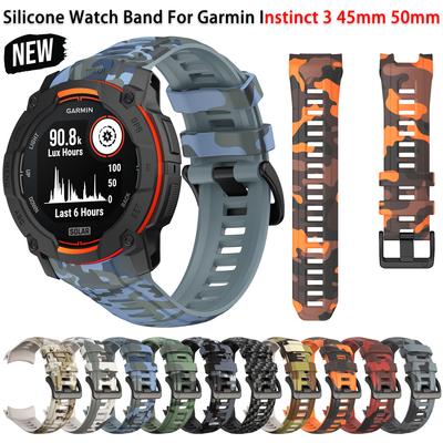 Silikonowy pasek do Garmin Instinct 3 Amoled 50mm 45mm z nadrukiem kamuflażowym, opaska na nadgarstek do Garmin Instinct 3 Solar 45mm 50mm