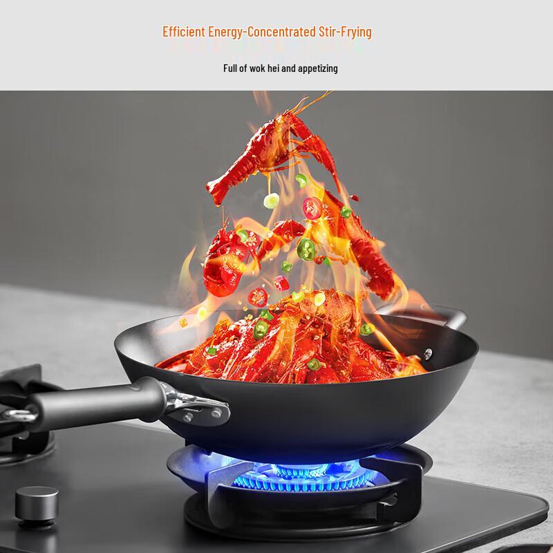 Joyoung 32cm Cast Iron Non-stick Wok with Standable Glass Lid