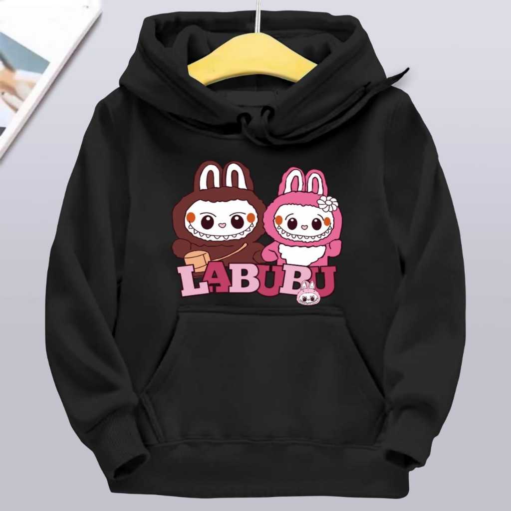 Fashionable children's hoodies with Labubu pattern printing, casual trend tops for boys and girls