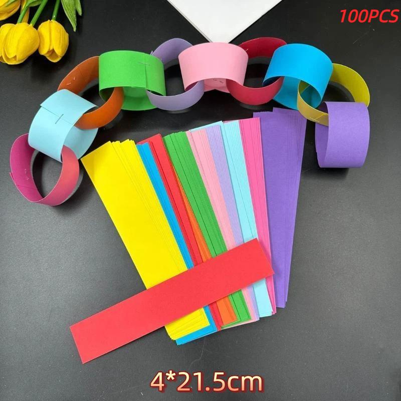 100Pcs Bright Color Paper Chain Garland Strips With Double Sided Tape Easy DIY Craft for Graduation Party Decoration