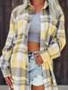 2024 Women's Pink Plaid Loose Long Sleeve Shirt Jacket