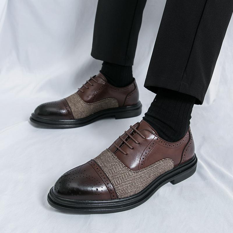 Color Matching Men's Wedding Dress Shoes Business Leather Shoes Derby Shoes Lace-up Casual Small Leather Shoes Men's Pair