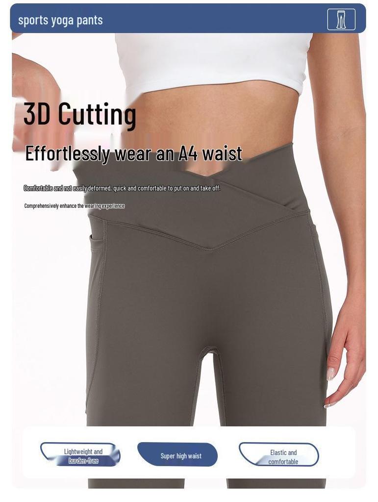 Women's High Elasticity Flare Yoga Pants with Hip Lift and Double Pockets (WA132)