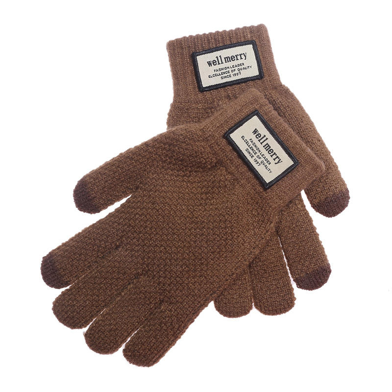 Men Winter Oversized Touch Screen Knitted Gloves Thick Plush Jacquard Windproof Warm Full Finger Thermal Mittens