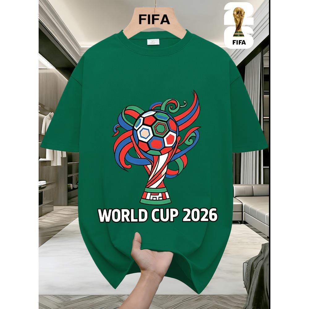 FIFA. World Cup Football.Men's Short-sleeved T-shirt with a US-Canada-Mexico Themed Print, Crew Neck Style for Men and Women, Perfect for Holiday Wear