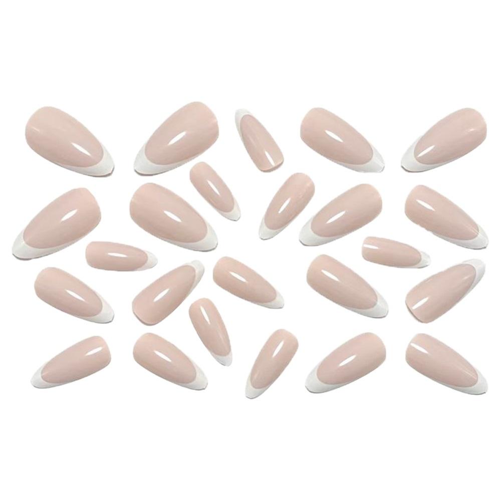 Wear Nails Simple White Edge French Edge Almond Shape Manicure Nail Pieces Wear 24 Pieces