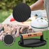 Happykau Meat Press, Bacon Press, Round, Cast Iron, Black, Wavy Design, with Wooden Handle, Grill Press, Meat Press, Approx. 17.5cm Diameter