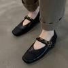 Sheepskin Version~ Genuine Leather Retro Hand-woven Flat-bottomed Shallow Mouth Single Shoes Women's Fashion New One-pedal Mary Jane Shoes