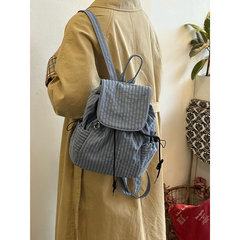 Korean Plaid Drawstring Backpack Women's 2025 New Large-capacity Student Commuter Backpack College Style Versatile Schoolbag