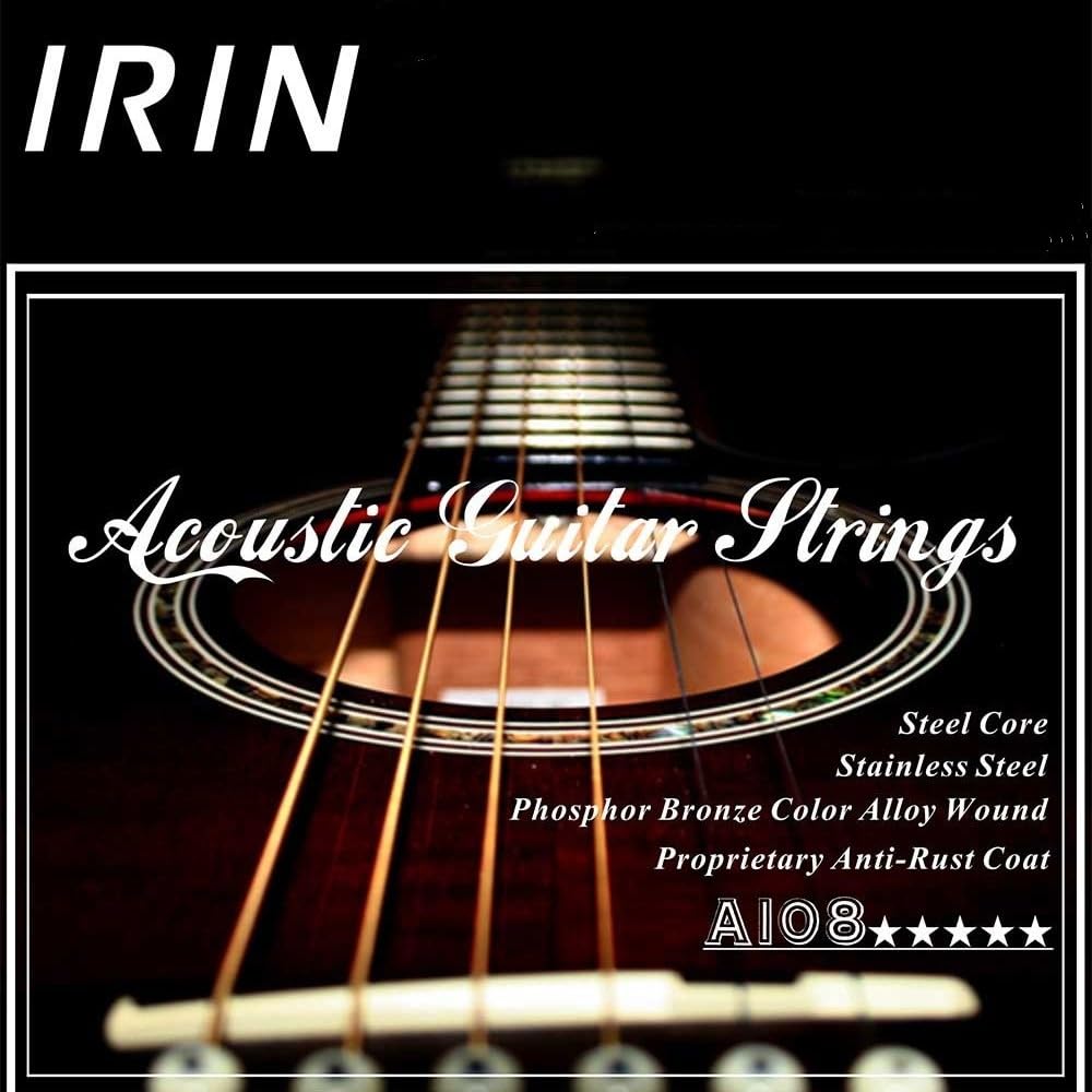 IRIN A108 Folk Guitar Metal String Folk Basic Replacement Guitar Strings for Acoustic Folk Practice Accessories Strings, 6-Piece Set, Strings, Guitar,