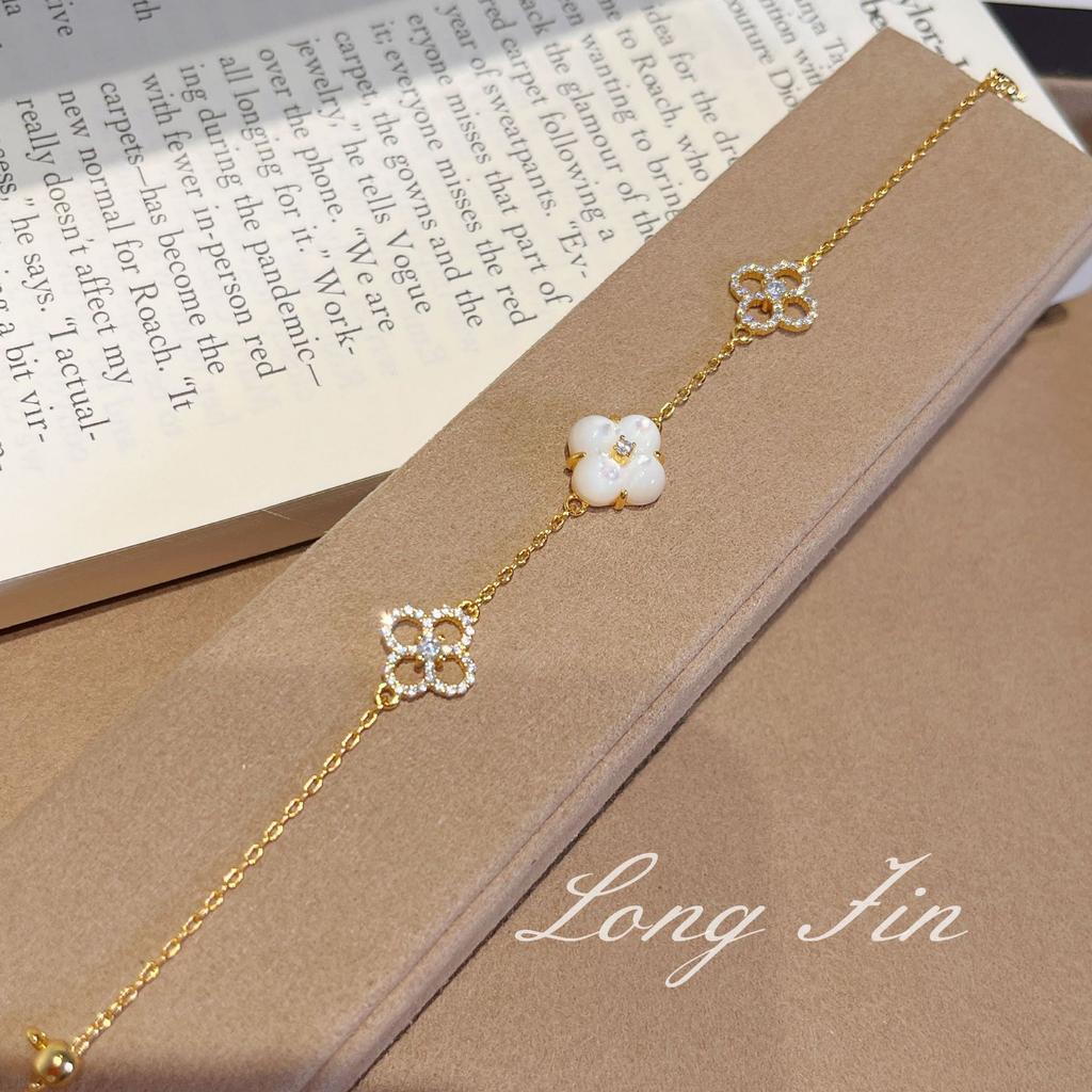 Retro Wishing Pool White Shell Pink Shell Flower Pull-Up Bracelet High-End Simple And Versatile Jewelry