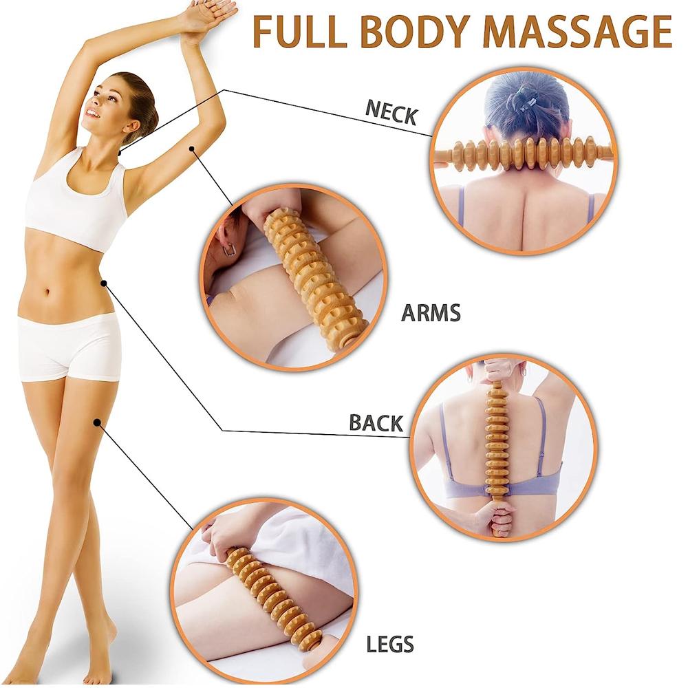 1Pcs Manual Massager Wooden Handheld Roller Trigger Point Massager Stick For Fascia,Cellulite,Muscle,Back Body Therapy Massager