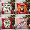 Funny H-heinzS Ketchup Label Pillow Case Soft Plush Fabric Double Sided Print Decorative Home Living Room Gift Cushion