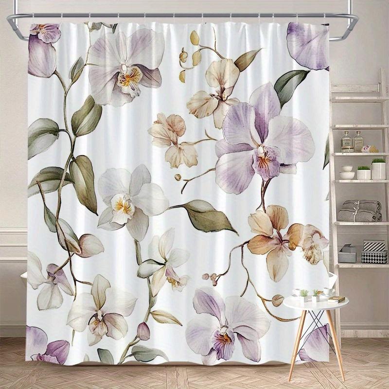 

1Pc Orchid Watercolor Shower Curtain - Polyester Fabric, Machine Washable, With Hook, Suitable For Bathroom Decoration W60H190(CM)-1 Pcs