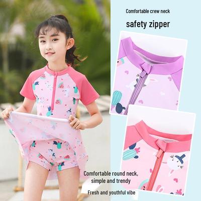 Children's Two-Piece Quick-Dry Swimsuit with Sunscreen Protection, Dress Style for Ages 6-9