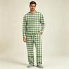 Men's Pajama Set Long Sleeve Top and Long Pants with Button Crotch and Elastic Drawstring Waist for Home Loungewear