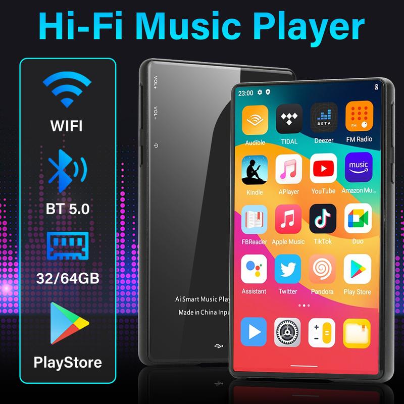 Mini WiFi MP4 Player Android 11 5.0" IPS Touchscreen 1080P Video Bluetooth MP3 Player Unterstützt Spotify/Pandora/Tidal/Deezer