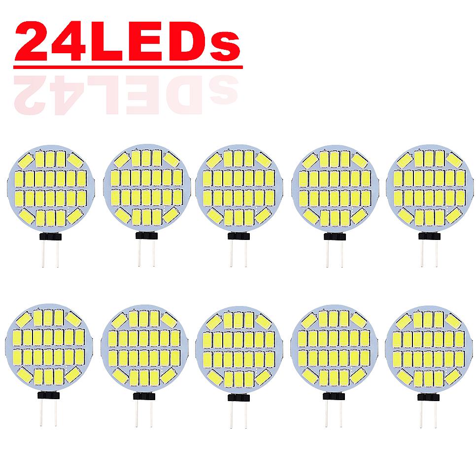 

10 шт. G4 24 светодиода круглый прожектор 5730 без мерцания 12 В/24 В вытяжка лодочный свет светодиодная лампа G4 замена галогенной лампы высокая яркость Warm White 3000K