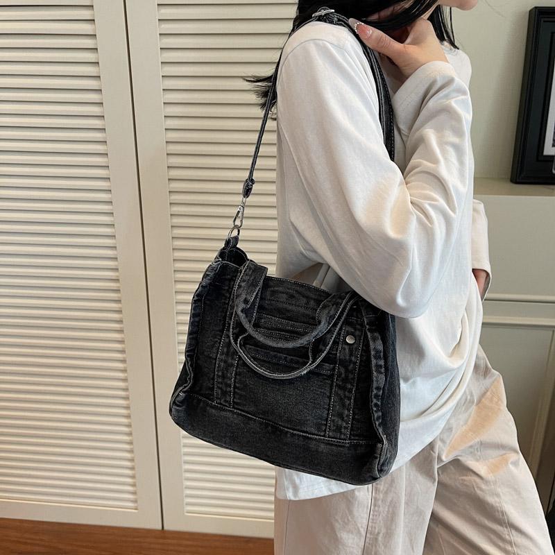 Denim Handtasche Damen Einfarbig Umhängetasche Pendler Schultertasche
