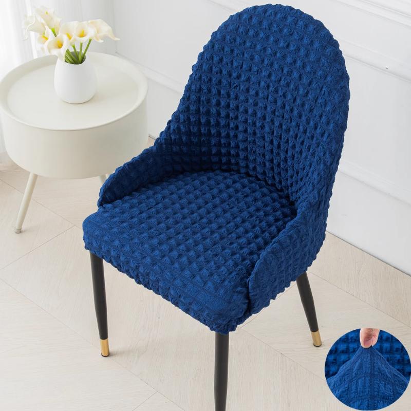 

1pc Universal Fit Dining Chair Cover Luxury Design Armless Chair Protector Bubble Fabric Stretch Arc Seat Covers тёмно-синий