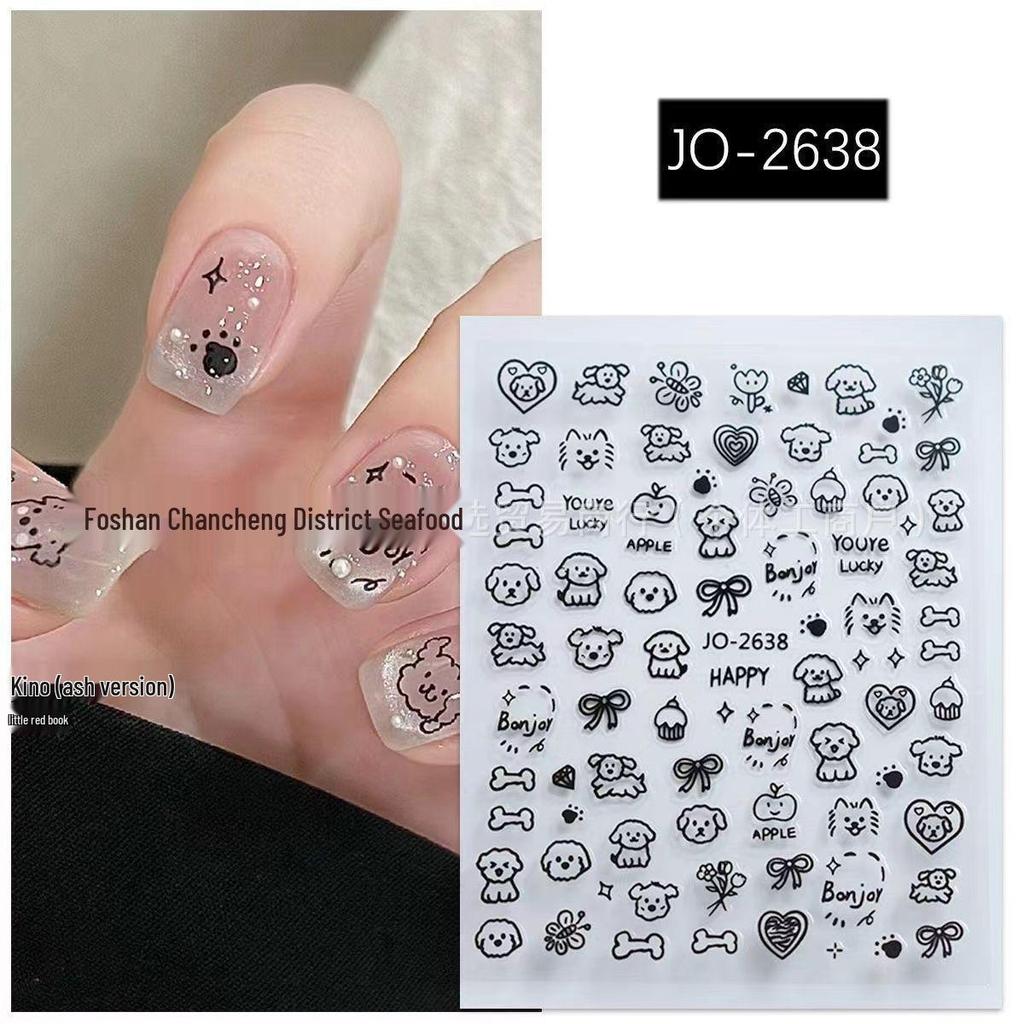 Handbemalte Graffiti-Kätzchen & Welpen Nagelkunst-Aufkleber - Niedliche Katzenpfoten- & Englische Decal-Muster