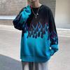 Men's Korean Style Color Block Flame Jacquard Sweater - Fashionable Gradient Loose Fit Knitwear