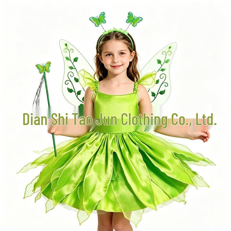 Vestito da Elfo Verde Campanellino - Costume Cosplay di Halloween per Bambini
