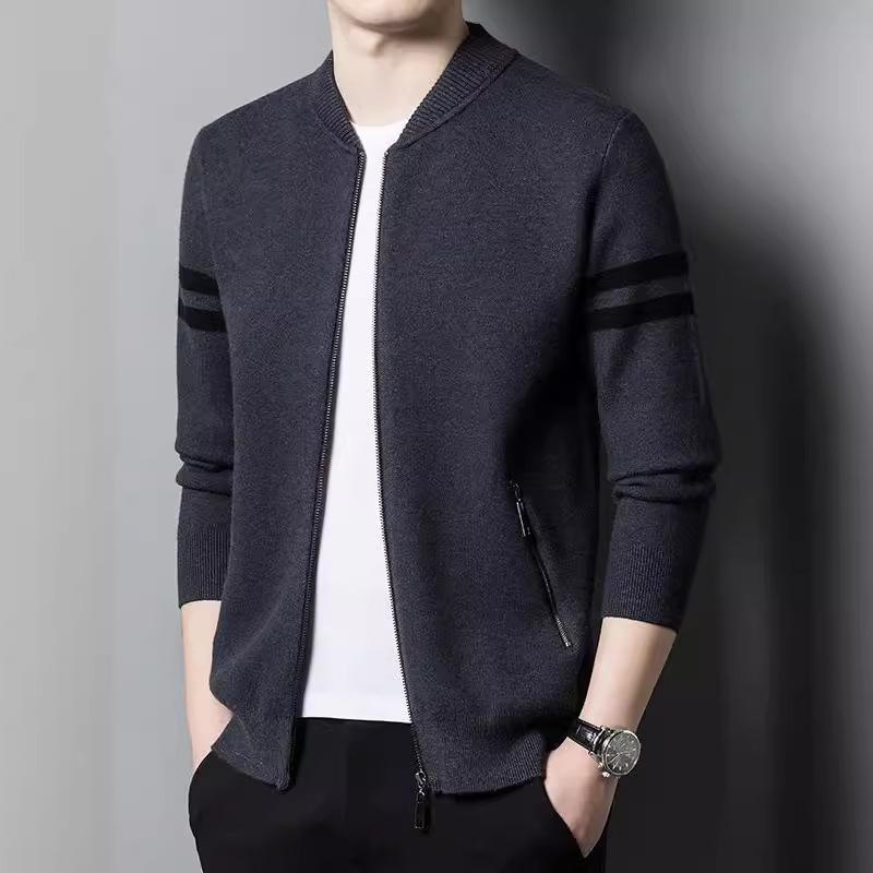 New Knitted Cardigan for Men's Outer Wear Spring and Autumn Knitted Sweater Jacket for Men Stand Collar Casual Men's Sweater Zipper
