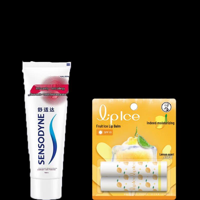 Sensodyne Anti-Cavity & Anti-Sensitive Toothpaste with Fruit Lip Balm Bundle