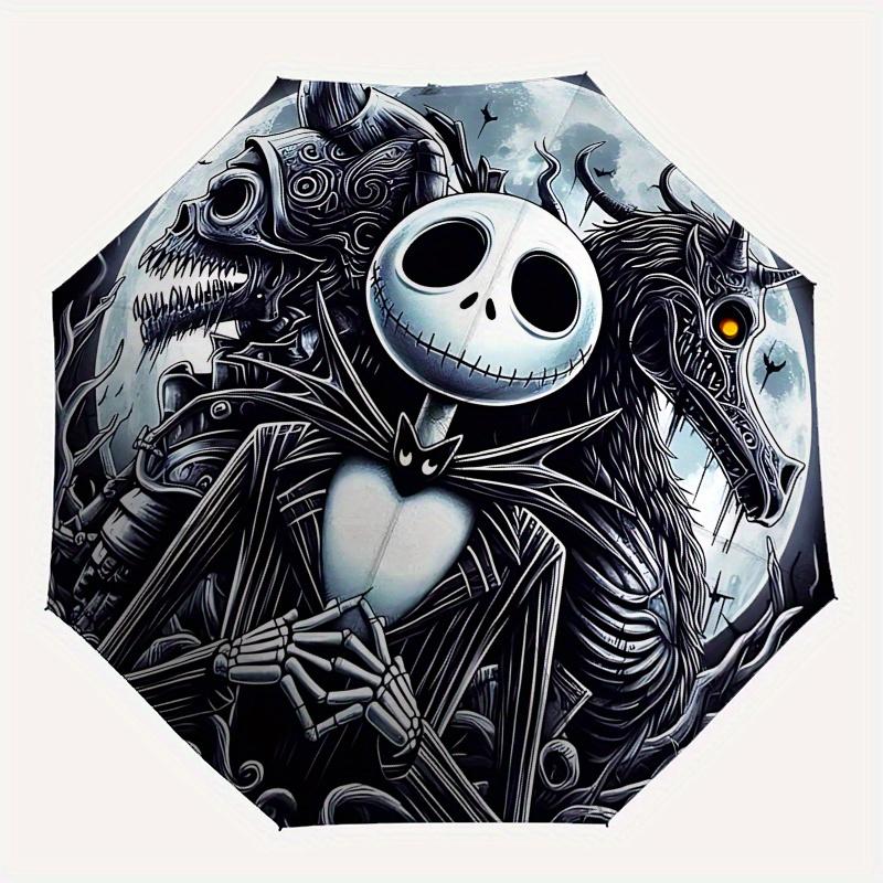 1 Automatisches Öffnen Jack Skellington, Albtraum vor Weihnachten Thema Bunter 8-Rippen Tragbarer Regenschirm für Männer und Frauen, Ein Kompakter Pendlerbegleiter