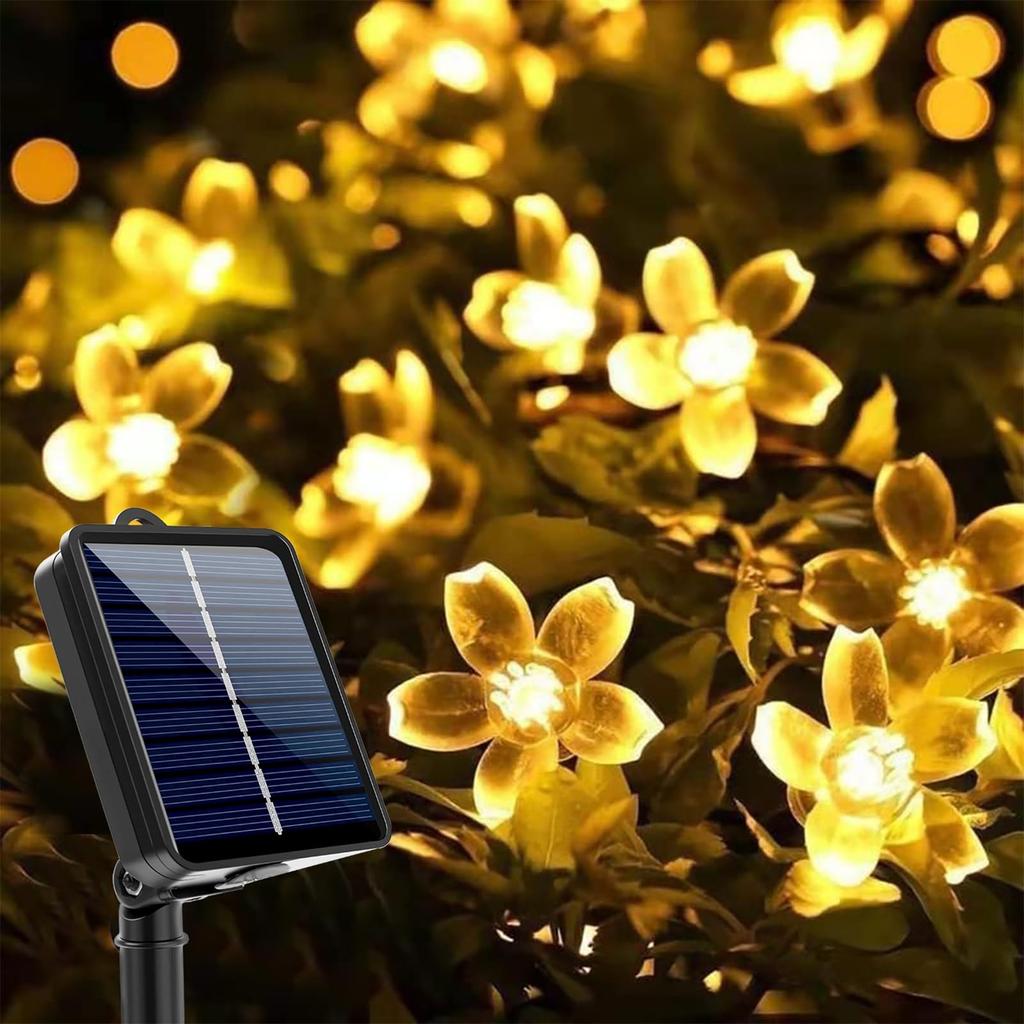Stylish Solar String Lights Hours of Lithium Battery Illumination Garden 50 LED Cherry Blossom 8 IP65 Automatically Turns On At Suitable for New