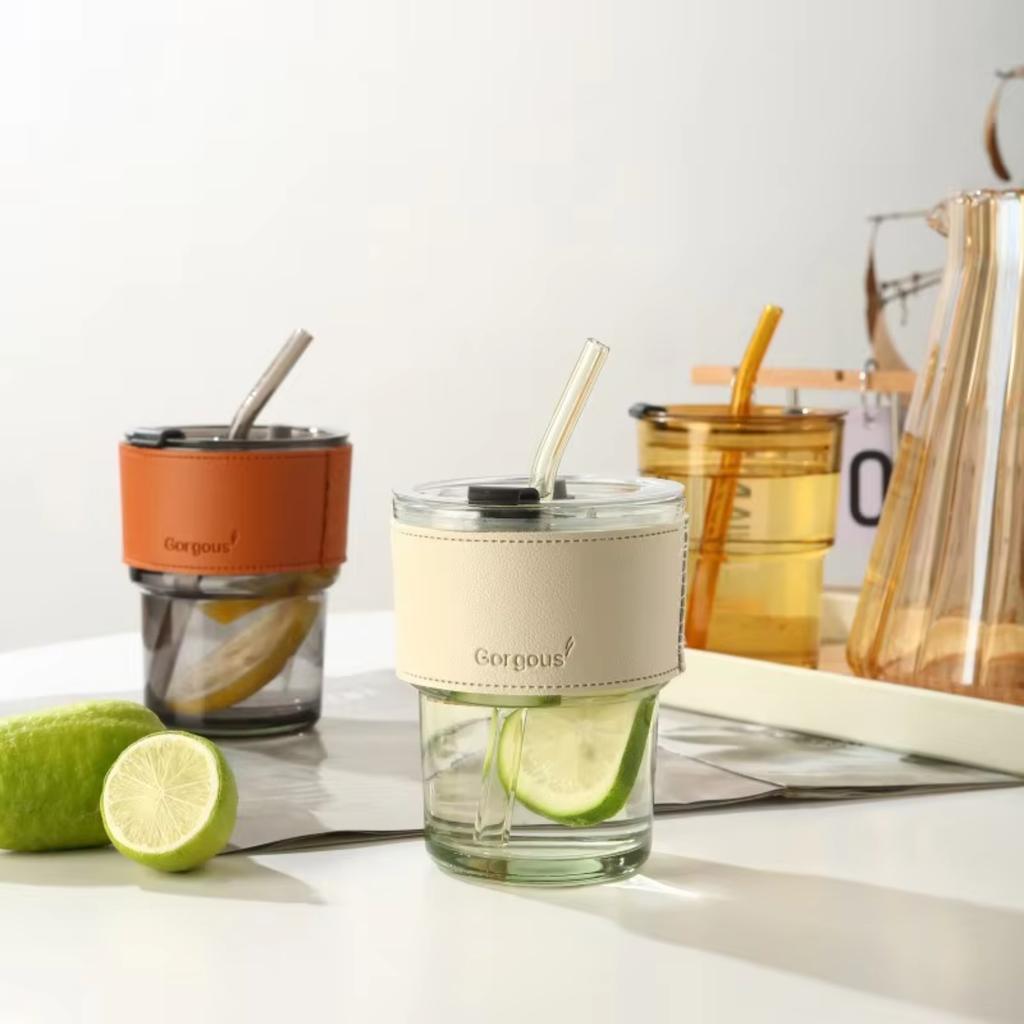 Reusable Milk Tea Cup Coffee Glass Cup Glass Cup with Lid and Straw