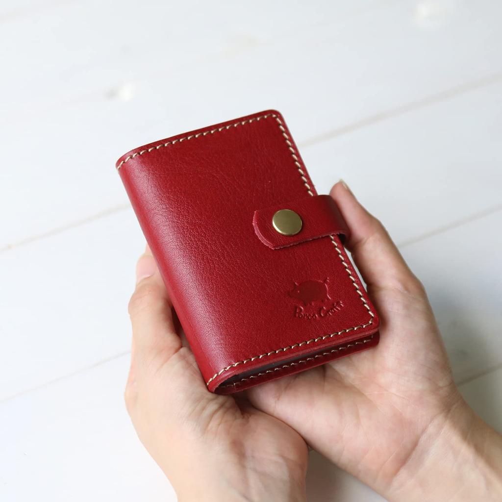 Porco Rosso Slim Genuine Leather Card Case with Book-Style Accordion Detail for Men and Women [sokunou] (Red)
