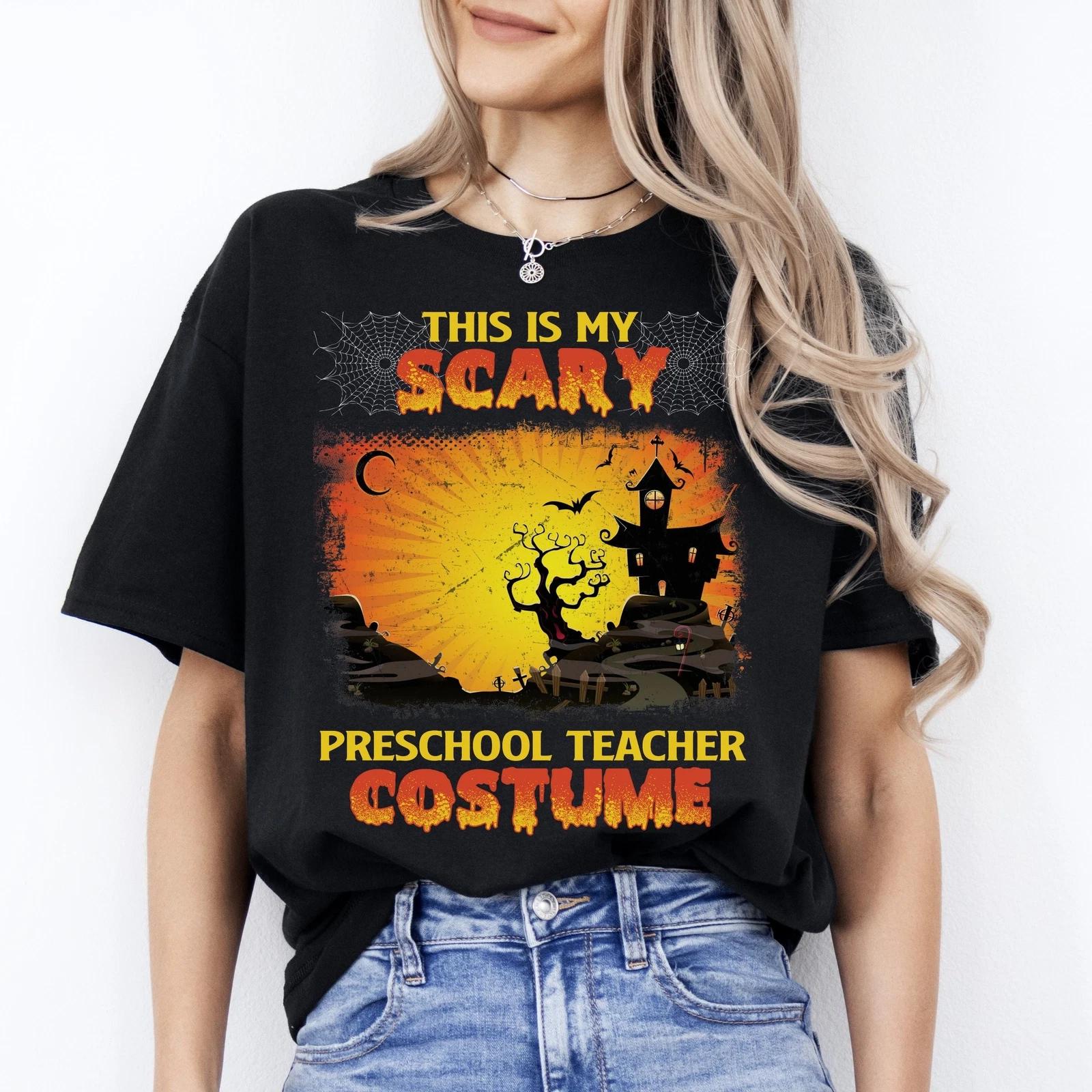 Scary preschool teacher Halloween Unisex T-Shirt Spooky kindergarten tee Black D S