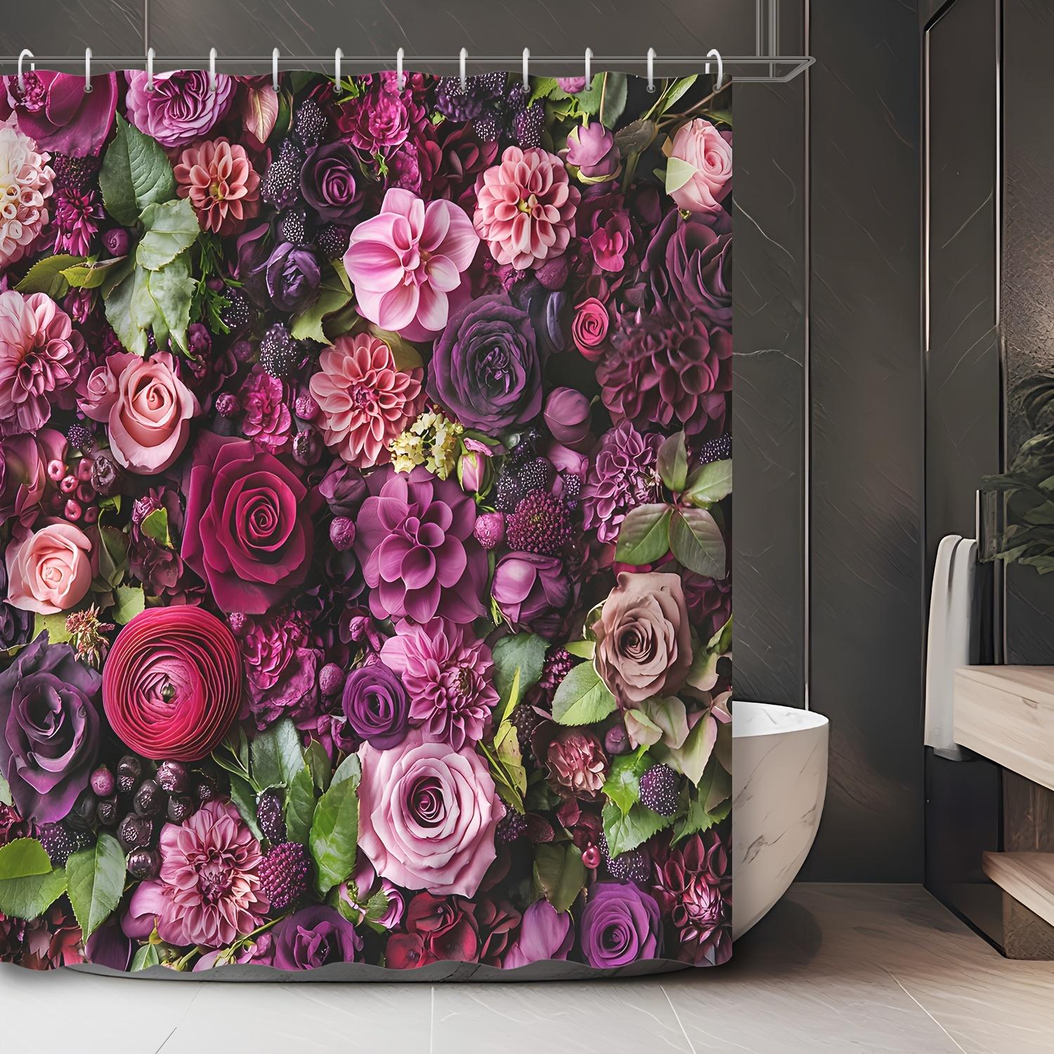 

Цветочная шторка для душа с верхом, украшенным заклепками, изготовлена из прочного полиэстера, проста в уходе, в комплекте с крючками 90X180CM