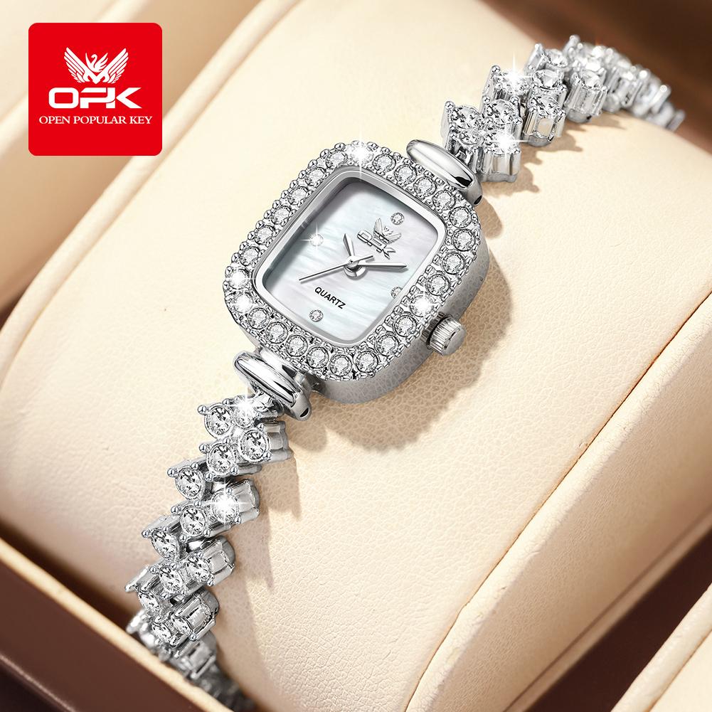 OPK 6058 Luxury Women Watch Elegant Diamond Watches Zircon Bracelet 30M Waterproof Small Dial Quartz Movement Women's Watch