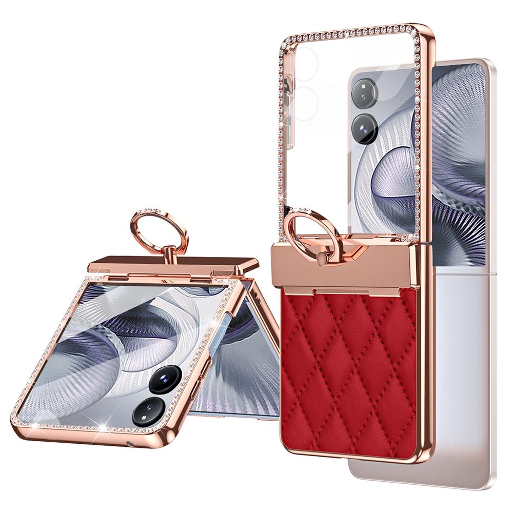 For Xiaomi Mix Flip 2 Case Ring Holder Rhinestone Leather+PC Cover with Rear Screen Film