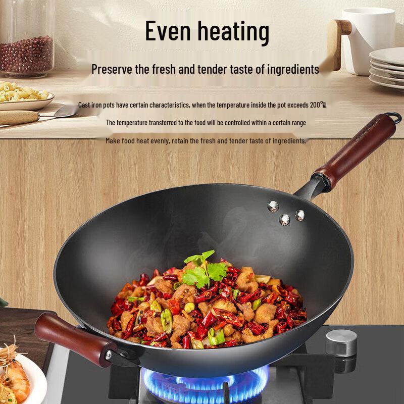 Kangbakh 34cm Lightweight Cast Iron Flat Bottom Wok