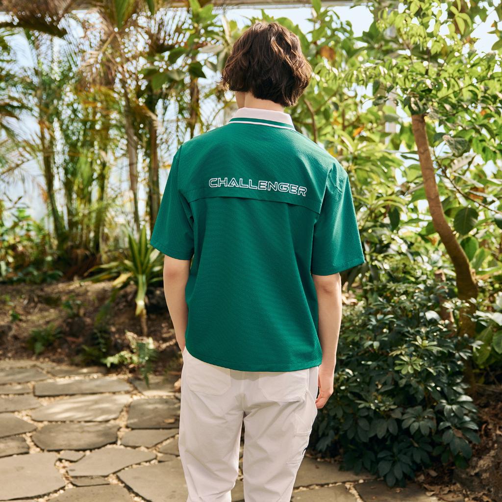 CHALLENGER Men'S Seersucker Color Block Collared Short Sleeve Woven Top Green