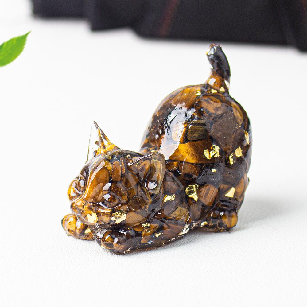 Crystal Cat Resin Decor Healing Desk Ornament Cute Animal Sculpture for Home Office Lucky Gift
