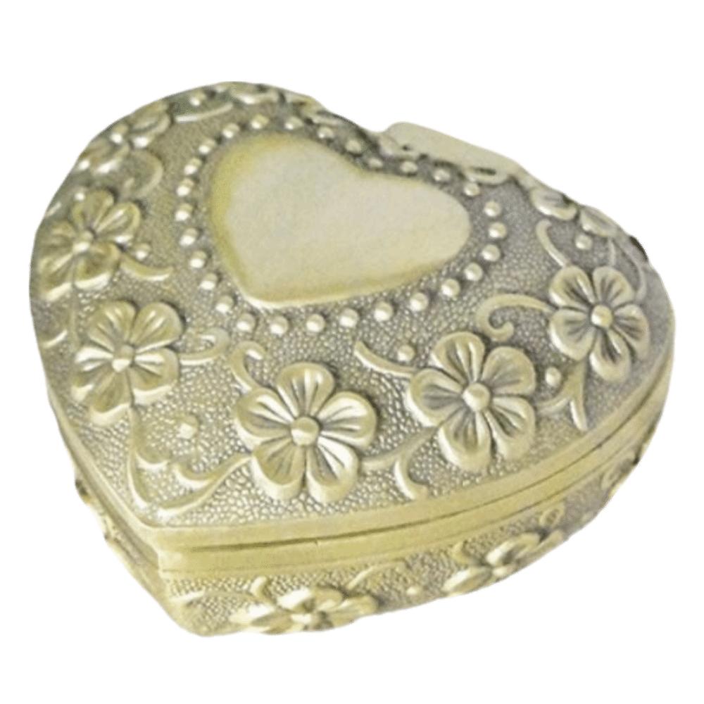 Metal Construction Vintage Jewelry Box Carved Flower Heart Jewelry Box For Earring