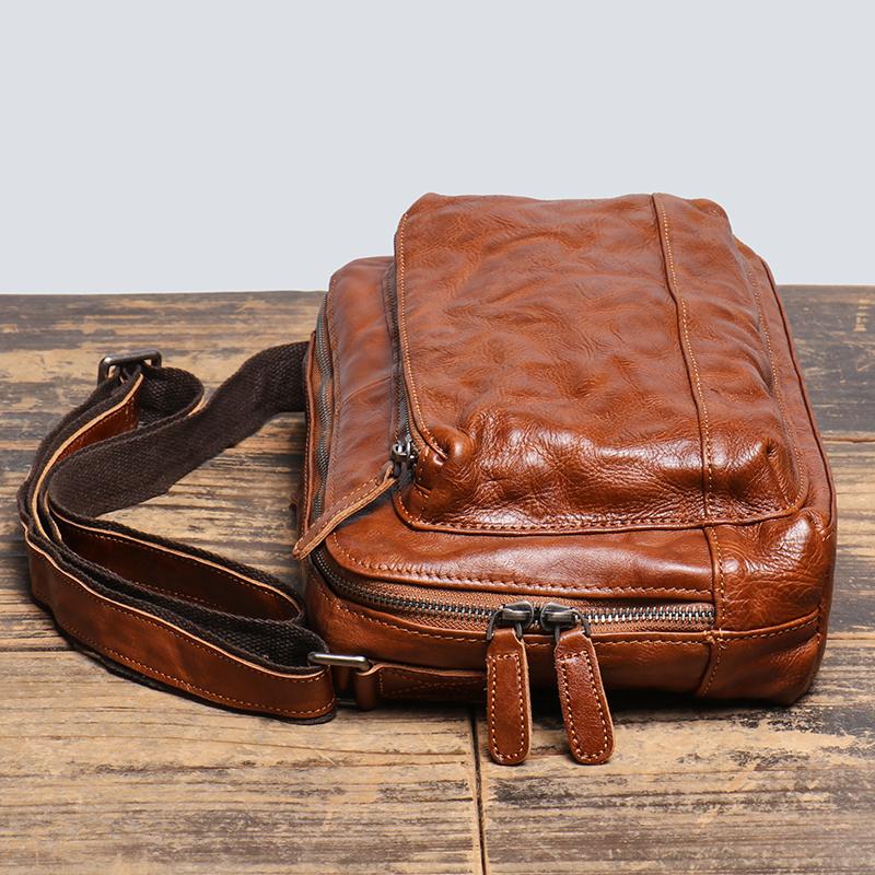 New Men's Genuine Leather Messenger Bag Natural Cowhide Horizontal Shoulder Bags Retro Fashion Satchel Bag
